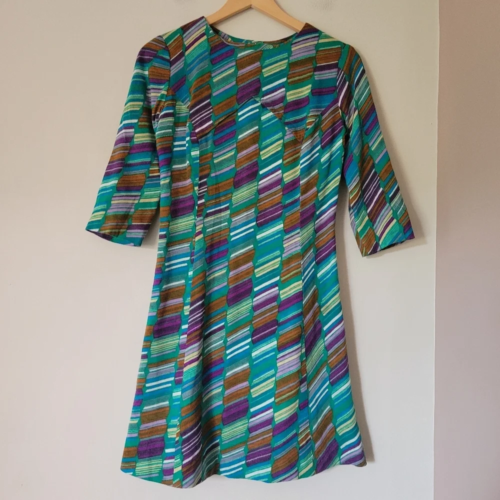 Vintage Teal and Purple Chevron Mini Dress - Picture 1 of 9